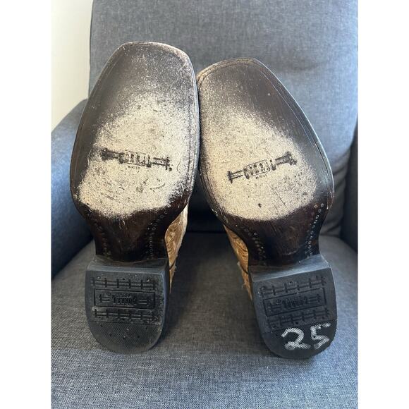 Corral Tan Leather Floral Embroidered Western Boots Square Toe Cowgirl Size 8 M - Picture 11 of 12